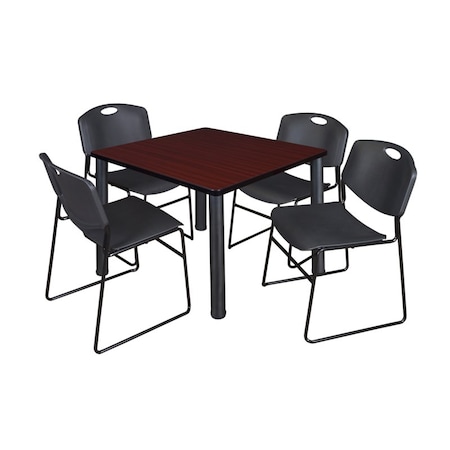 Kee/Zeng Square Mahogy. Table/4 Black Chairs, Square, 42", 42" W, 29" H, Mahogany TB4242MHBPBK44BK